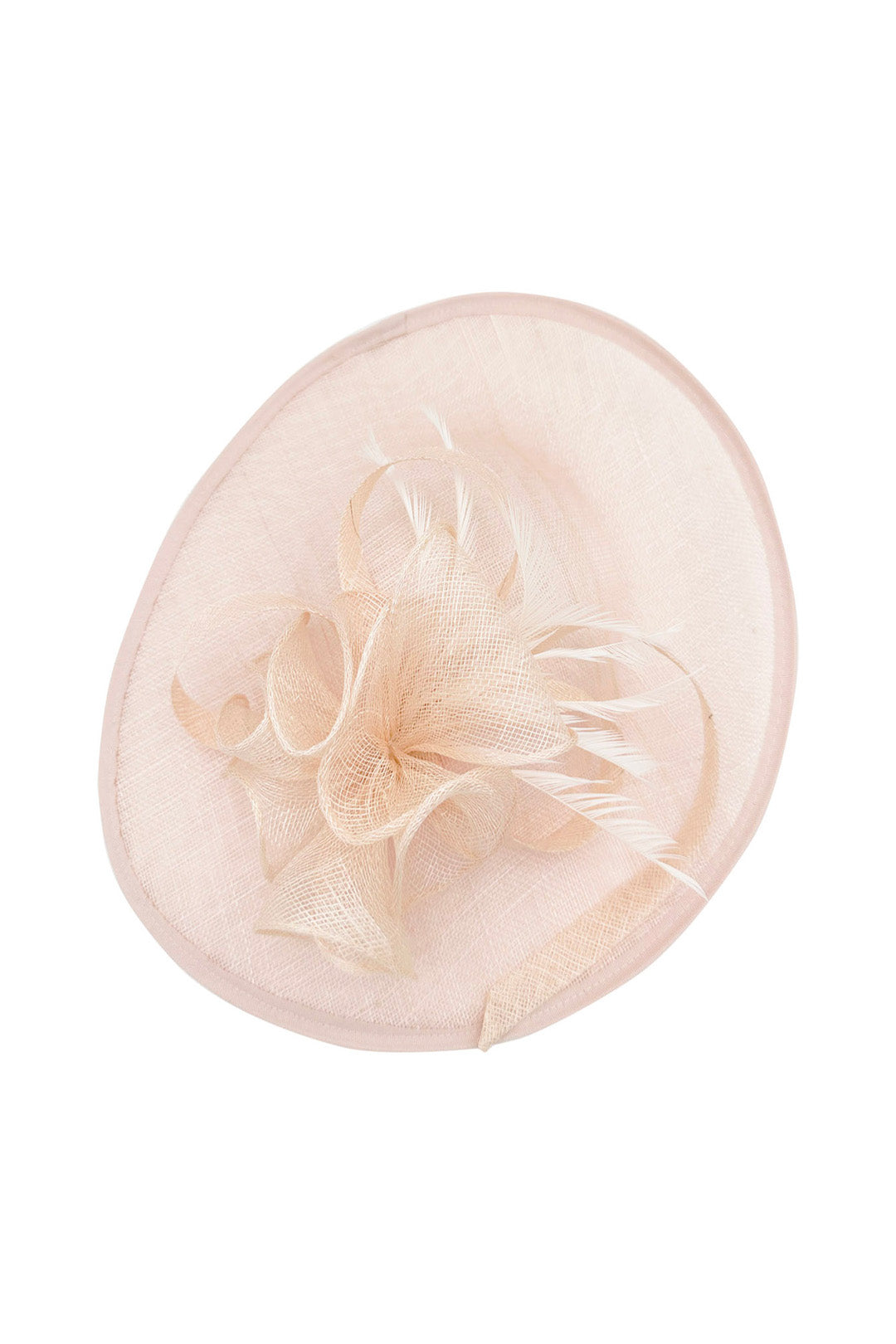 Elegant Wide Brim Sinamay Fascinator Hat with Feather & Floral Trim – Wedding Race Day Headpiece