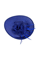 Elegant Wide Brim Sinamay Fascinator Hat with Feather & Floral Trim – Wedding Race Day Headpiece