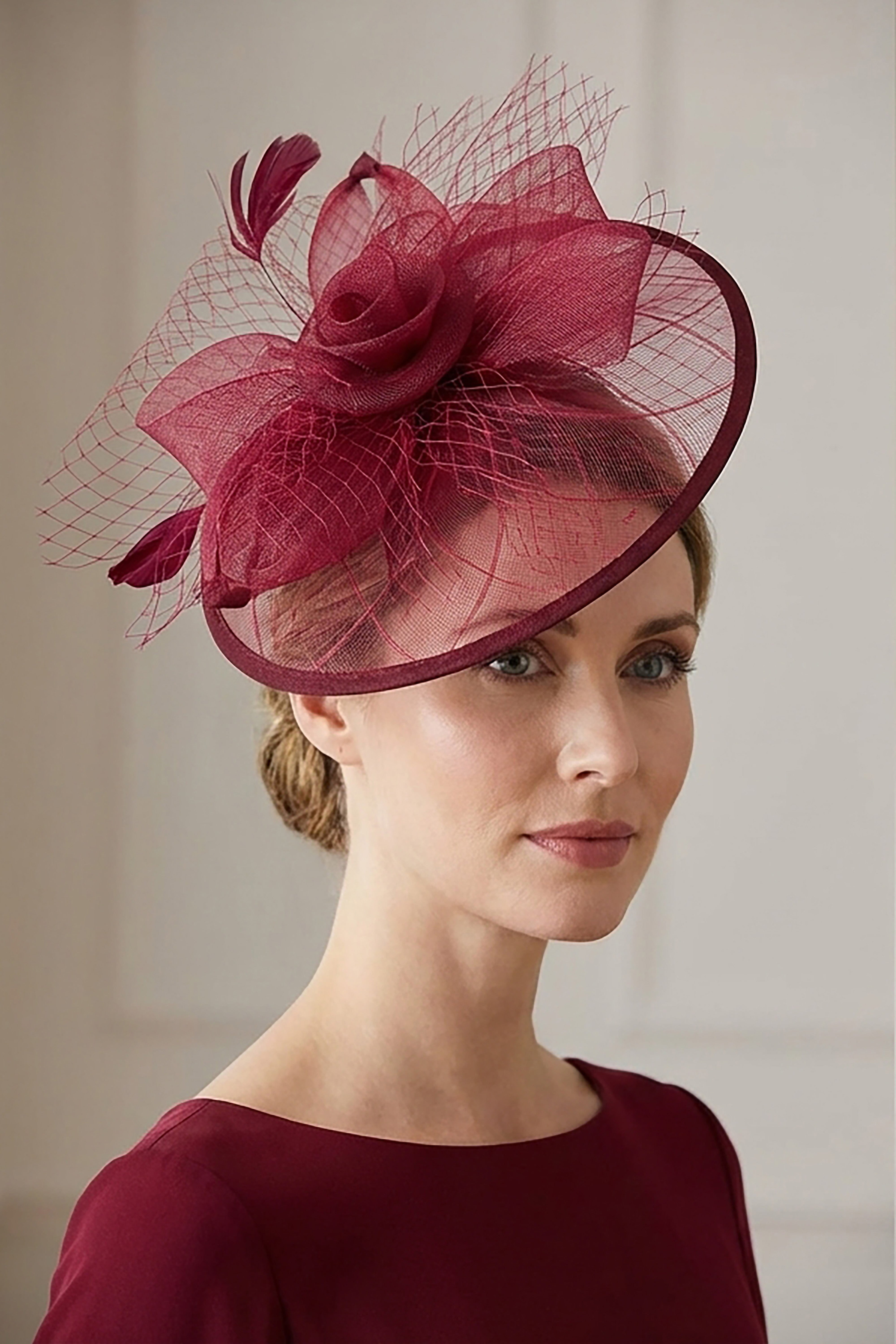 Statement Floral Mesh Fascinator with Feather Detail