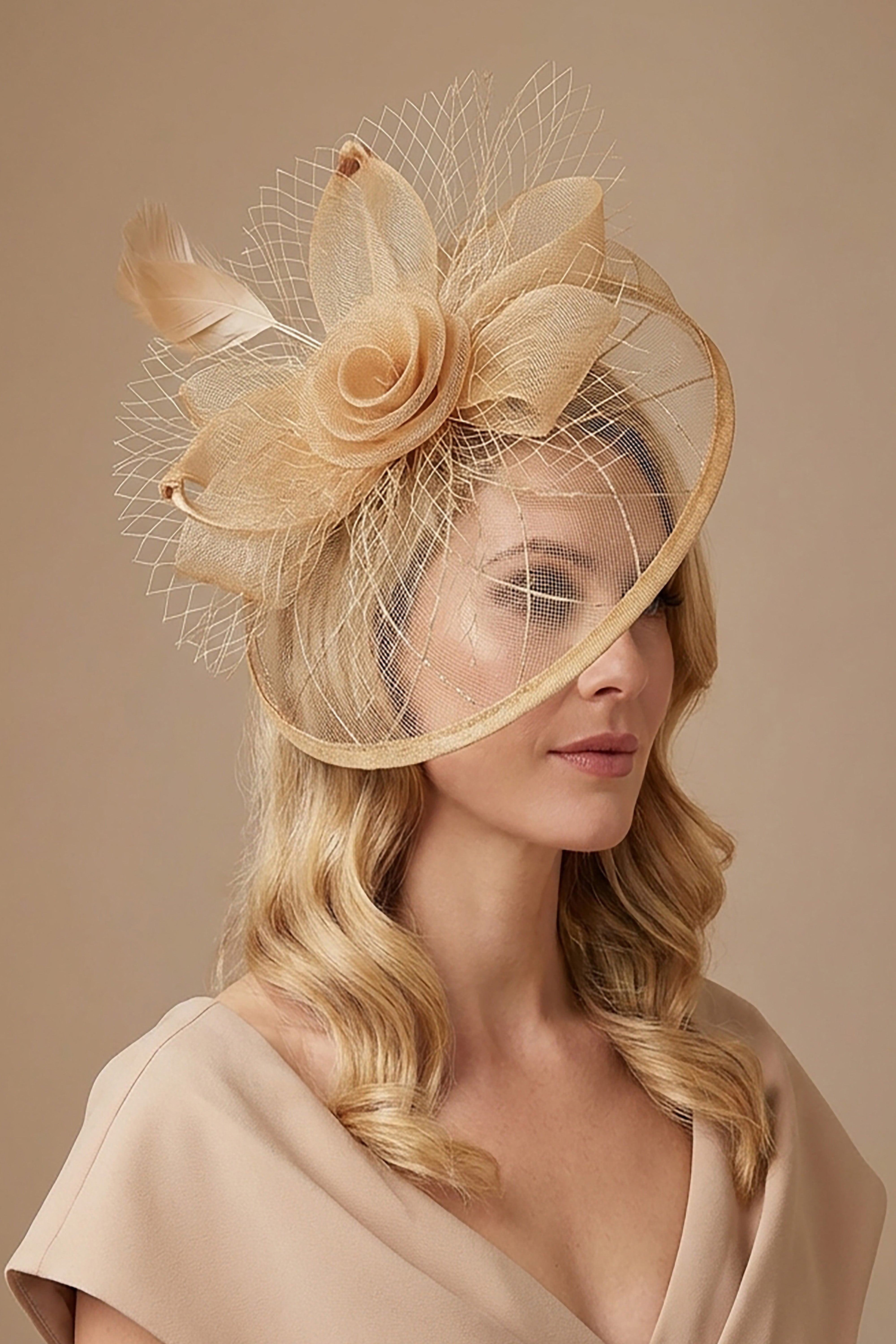 Statement Floral Mesh Fascinator with Feather Detail