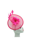 Classic Disc Fascinator with Feather Flower Detail Fuchsia