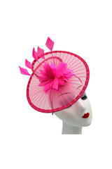 Classic Disc Fascinator with Feather Flower Detail Fuchsia