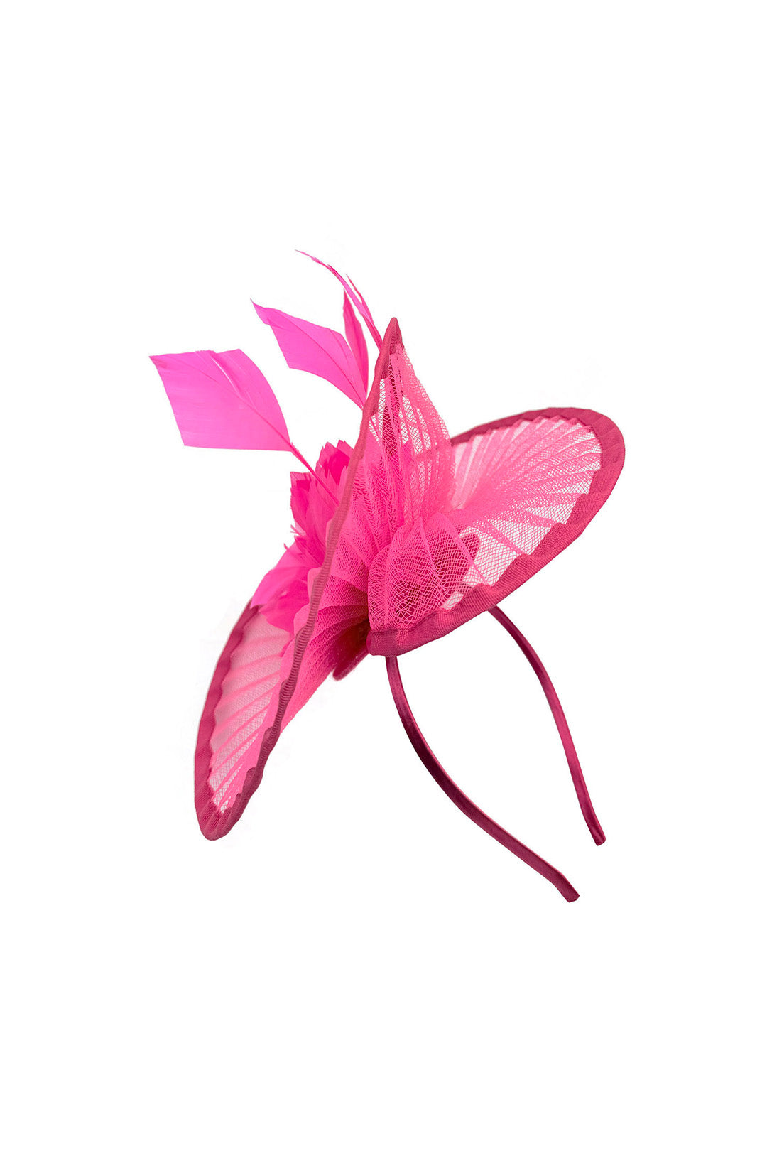 Classic Disc Fascinator with Feather Flower Detail Fuchsia