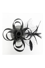 Looped Sinamay Bow Fascinator with Feather & Net Detail