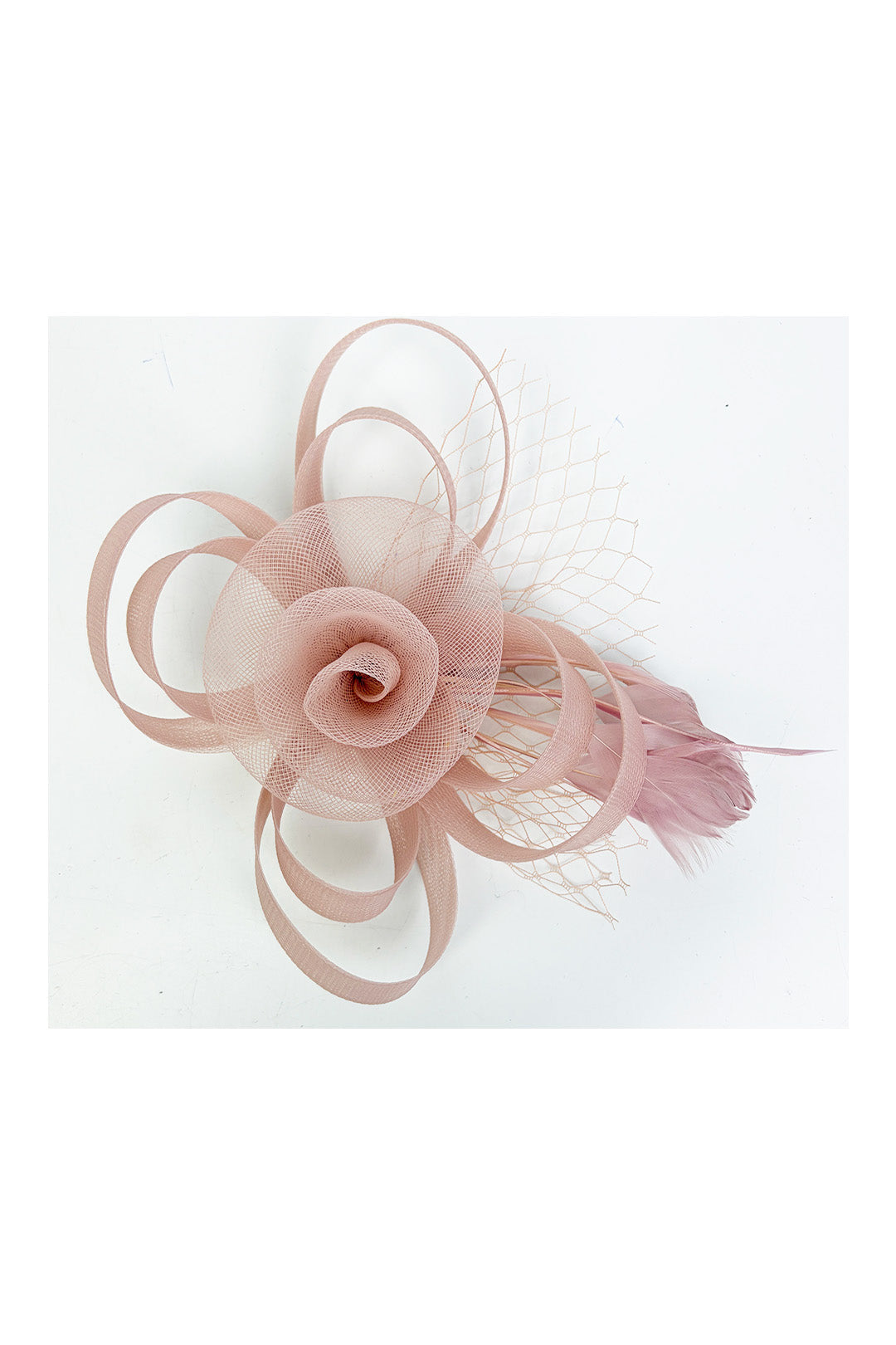 Looped Sinamay Bow Fascinator with Feather & Net Detail