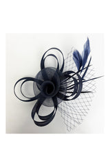 Looped Sinamay Bow Fascinator with Feather & Net Detail
