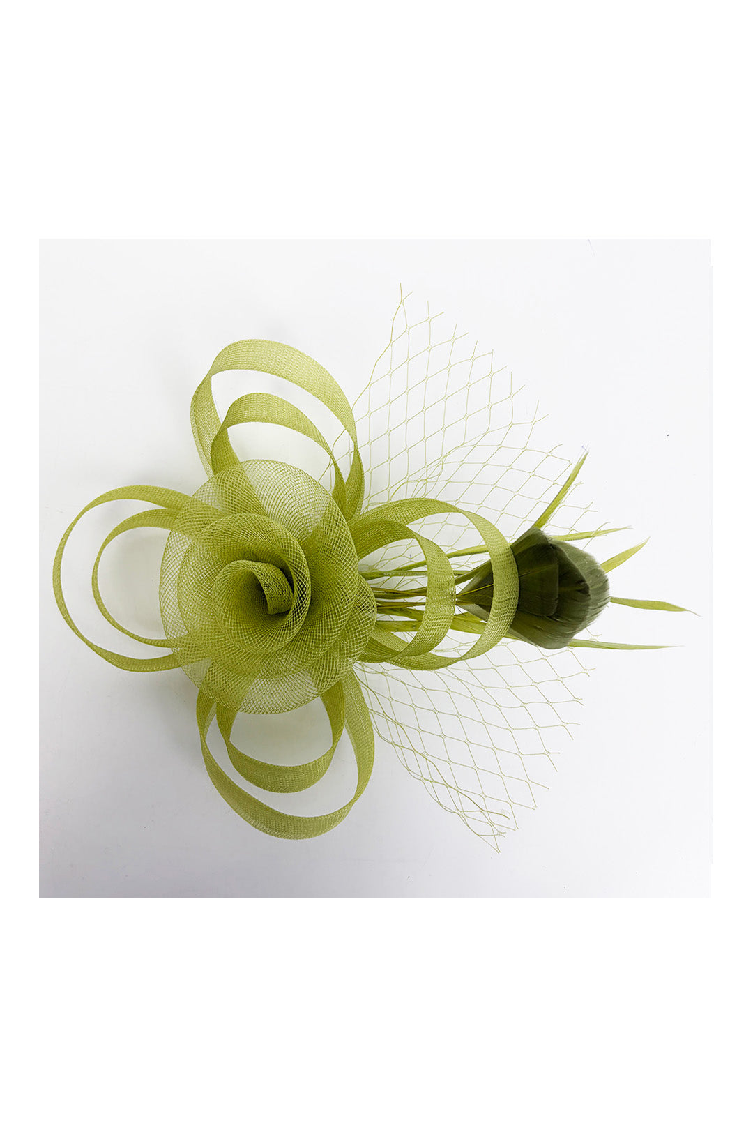 Looped Sinamay Bow Fascinator with Feather & Net Detail