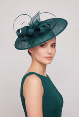 Large Disc Fascinator Hat with Looped Bow & Feather Detail
