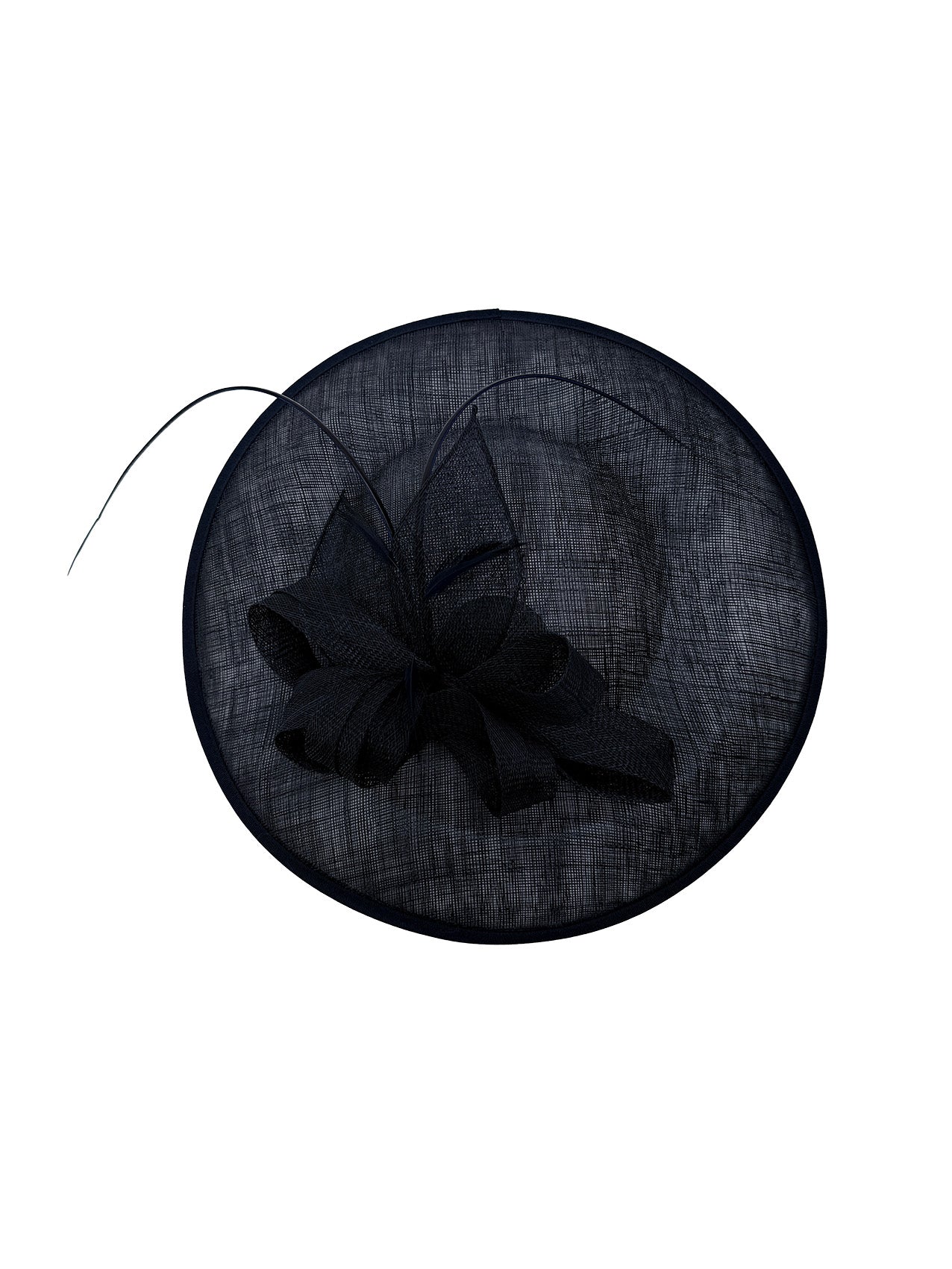 Large Disc Fascinator Hat with Looped Bow & Feather Detail