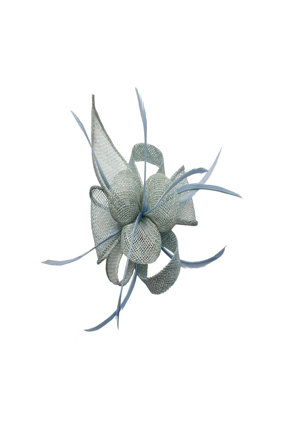 Small Sinamay Flower Fascinator with Feather Trim – Dual Wear Brooch & Hair Clip