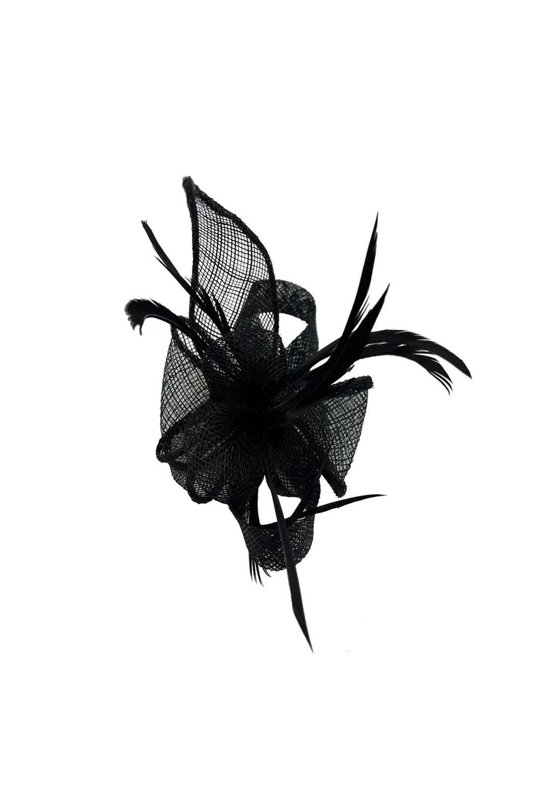 Small Sinamay Flower Fascinator with Feather Trim – Dual Wear Brooch & Hair Clip
