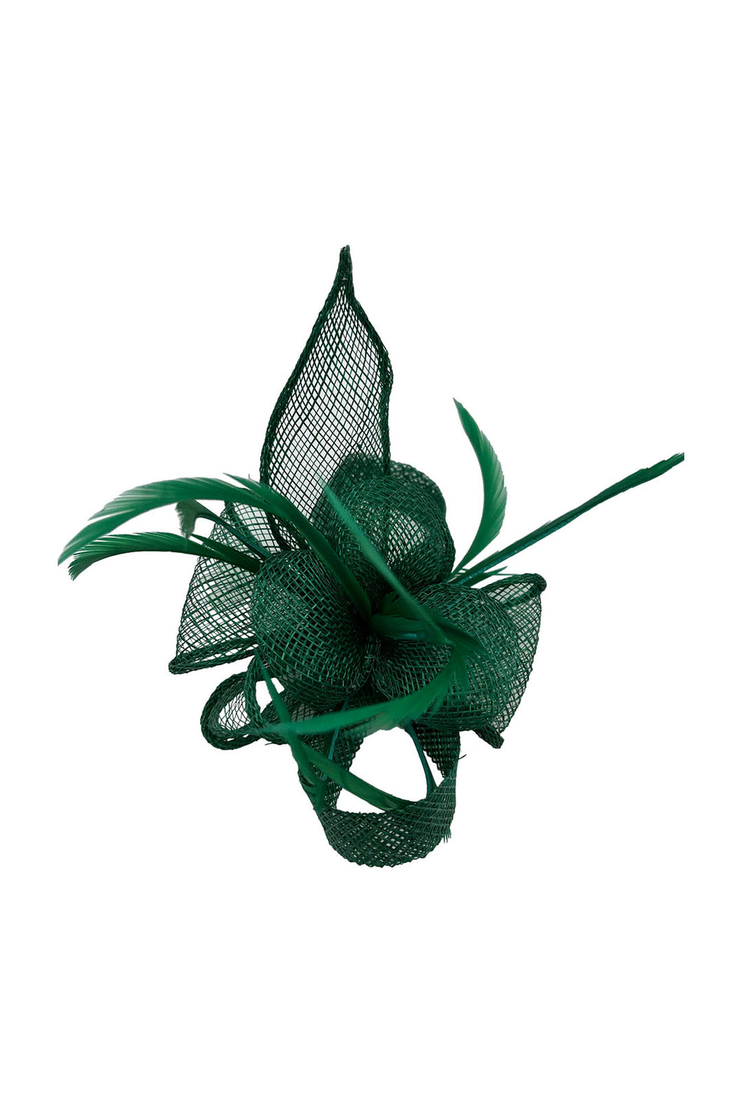 Small Sinamay Flower Fascinator with Feather Trim – Dual Wear Brooch & Hair Clip