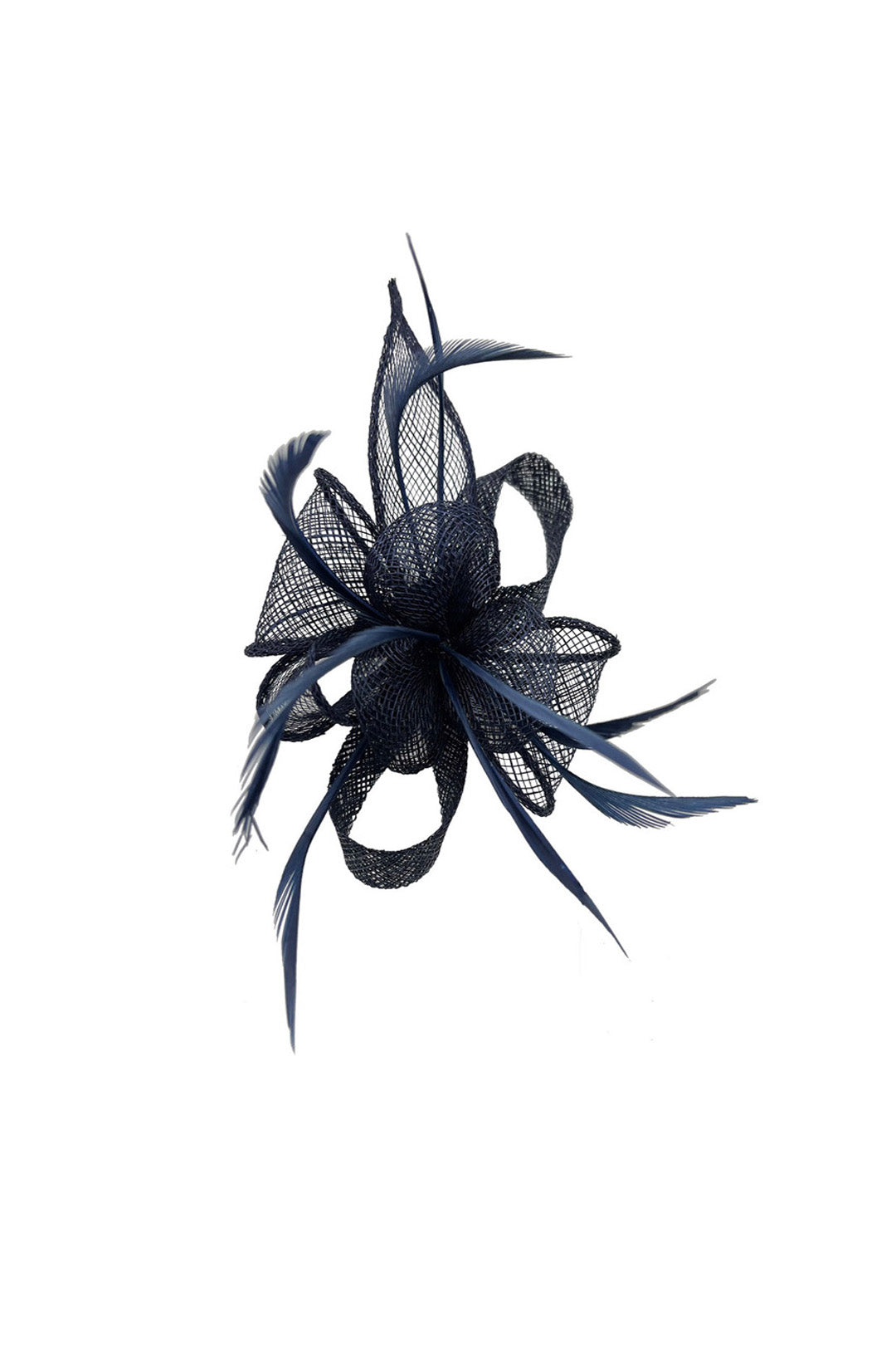 Small Sinamay Flower Fascinator with Feather Trim – Dual Wear Brooch & Hair Clip