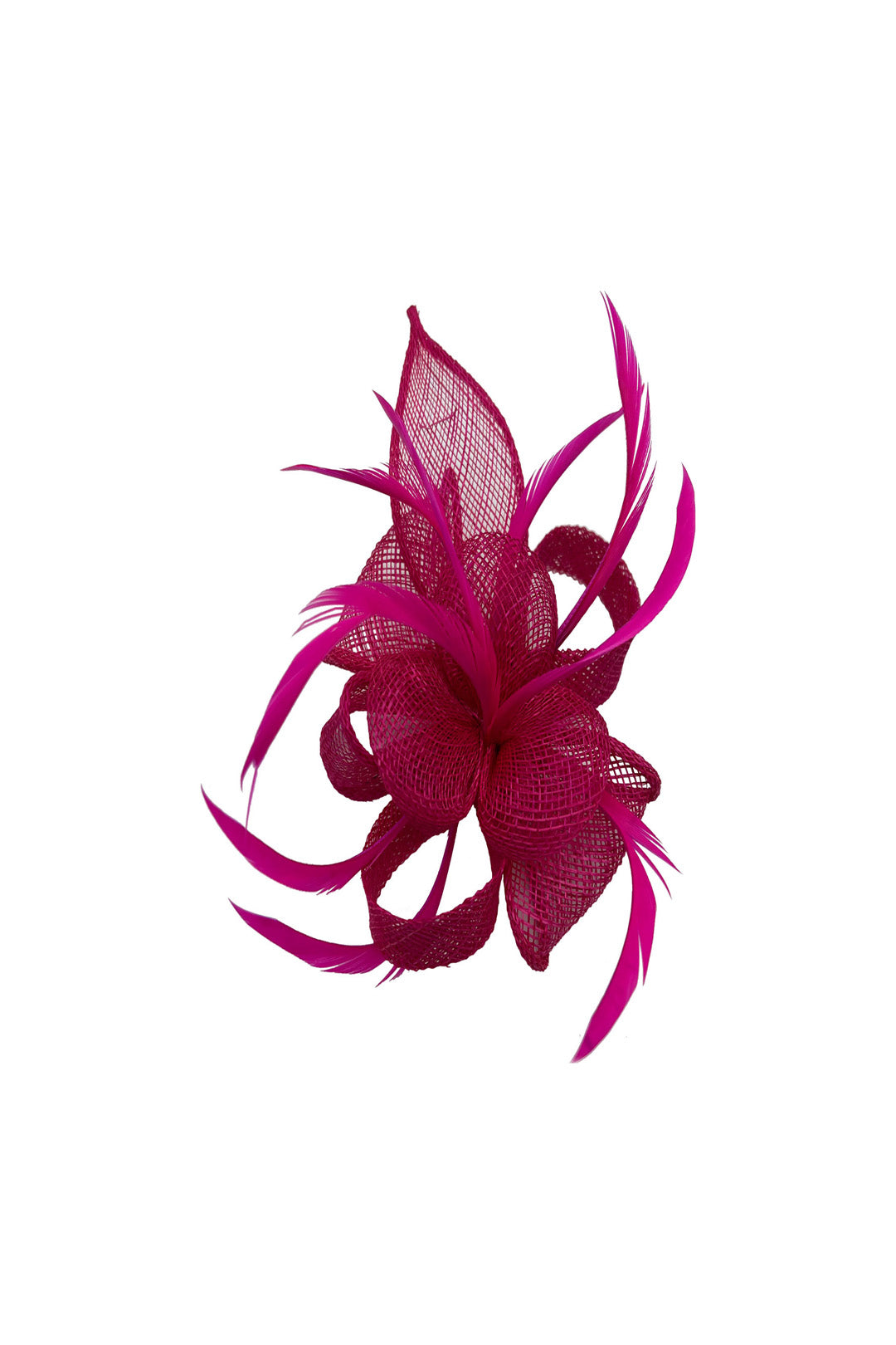 Small Sinamay Flower Fascinator with Feather Trim – Dual Wear Brooch & Hair Clip