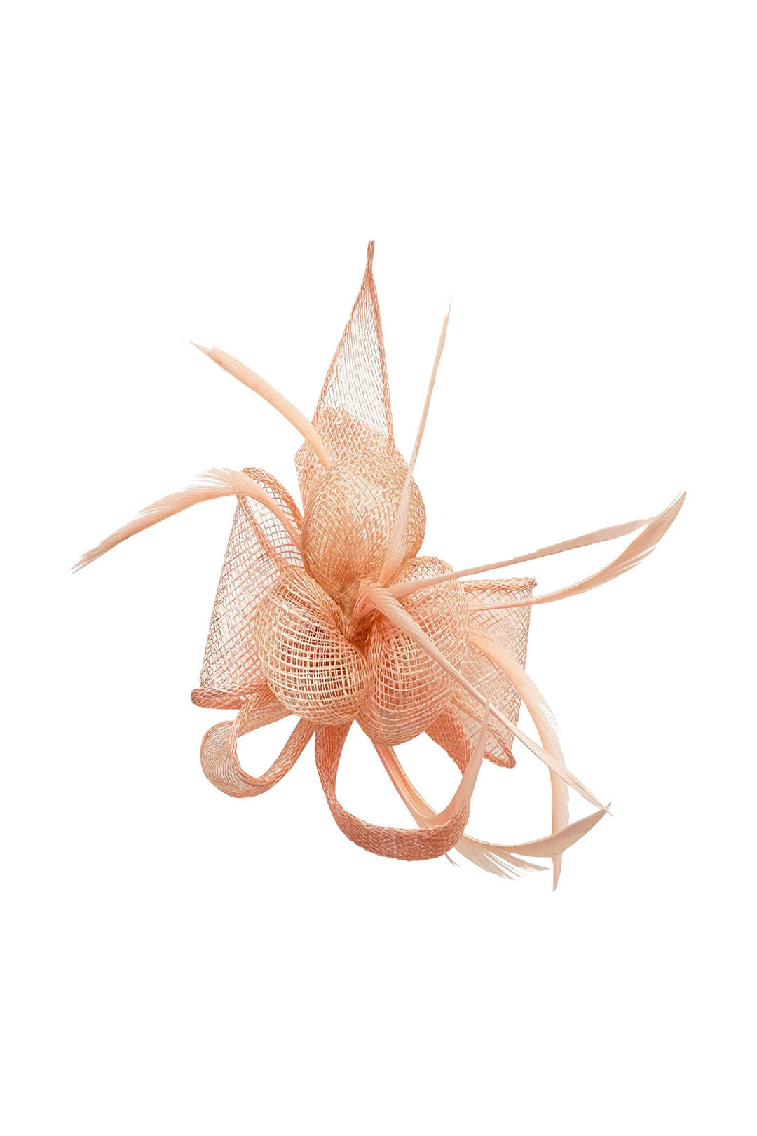Small Sinamay Flower Fascinator with Feather Trim – Dual Wear Brooch & Hair Clip
