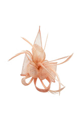 Small Sinamay Flower Fascinator with Feather Trim – Dual Wear Brooch & Hair Clip