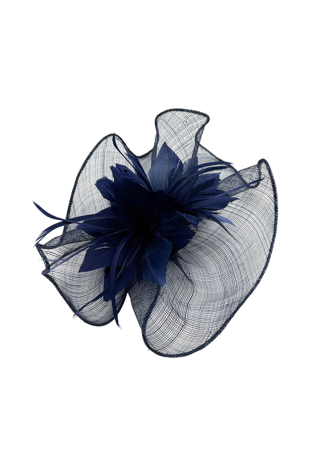 Sinamay Fascinator with Feather Flower Detail Navy
