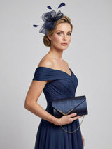 Textured Clutch Bag and Mesh Fascinator Occasion Navy Set
