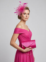 Textured Clutch Bag and Mesh Fascinator Occasion Fuchsia Set