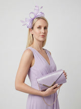 Textured Envelope Clutch Bag with Gold Chain and Loop Fascinator Occasion Lilac Set