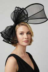 Large Mesh Loop Fascinator Headband with Structured Bow-Knot Design