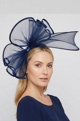 Large Mesh Loop Fascinator Headband with Structured Bow-Knot Design