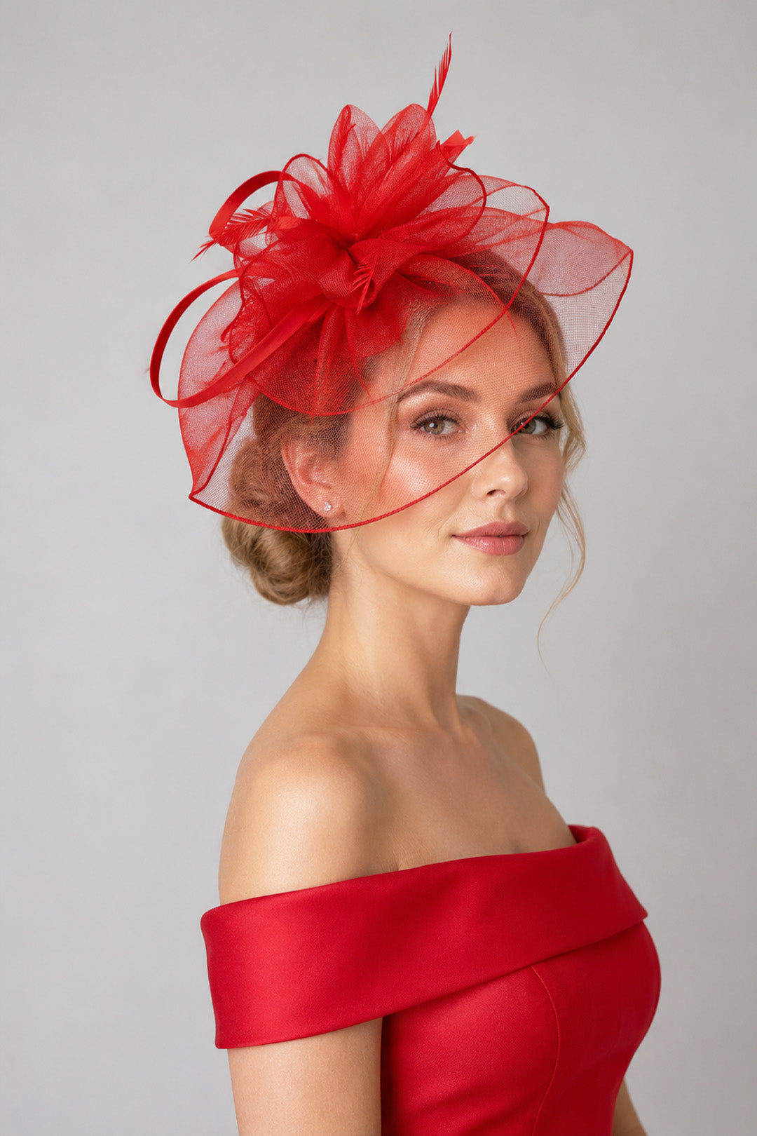 Large Curly Sinamay Fascinator with Feather Flower