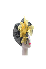 Mesh Fascinator with Feather Flower Detail Yellow