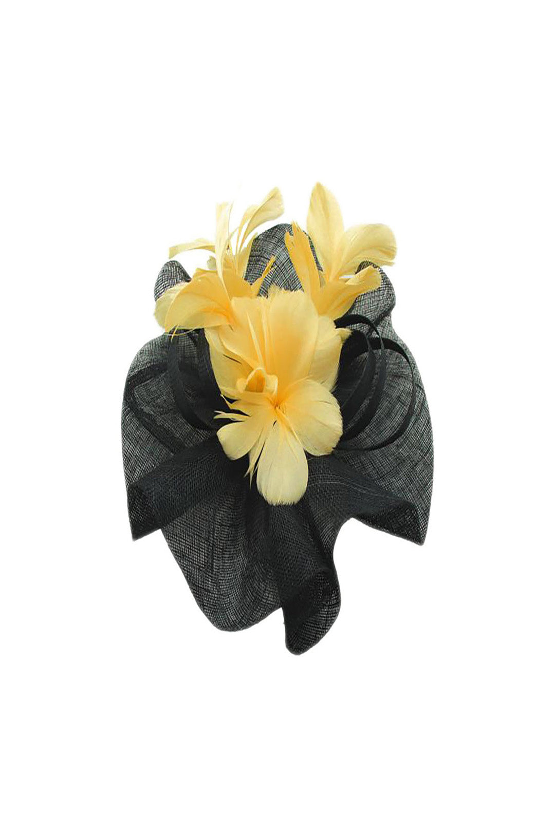 Mesh Fascinator with Feather Flower Detail Yellow