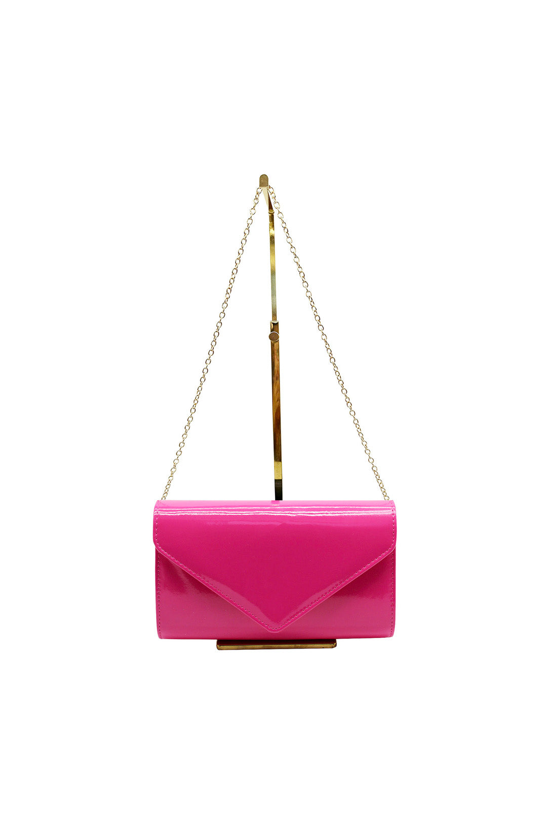 Patent Envelope Clutch Bag with Gold Chain Strap