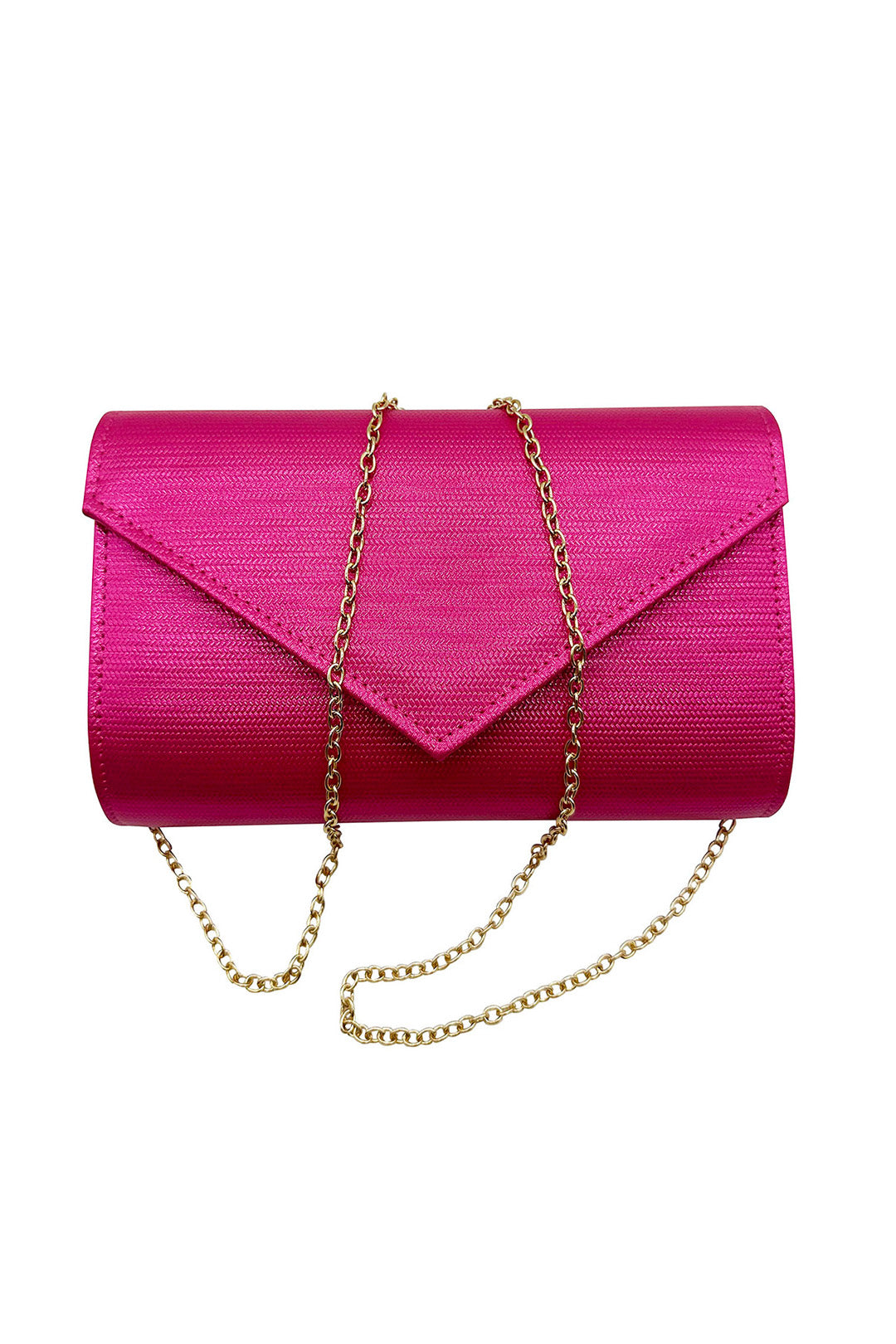 Textured Envelope Clutch Bag with Gold Chain Strap