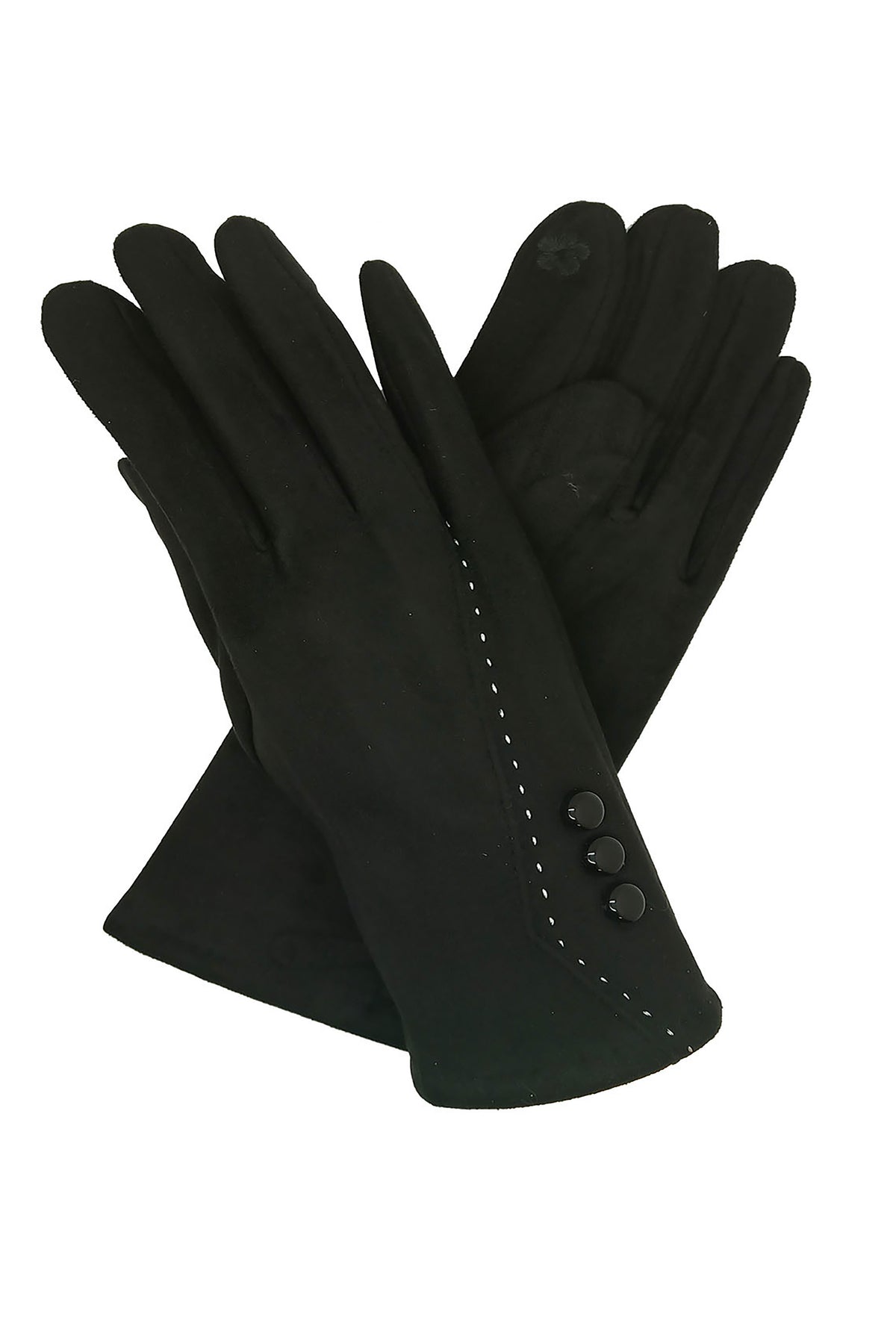 Women’s Touchscreen Faux Suede Gloves with Button Detail