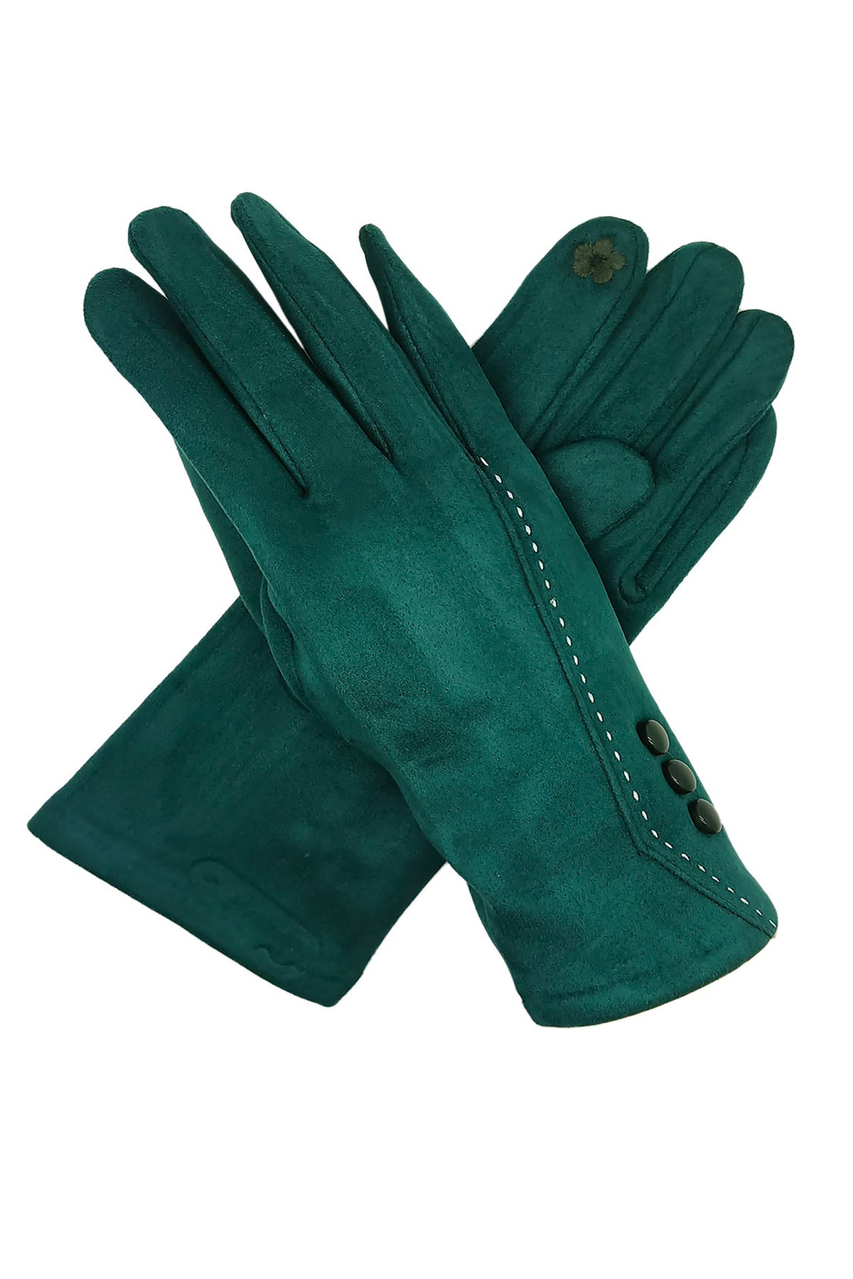 Women’s Touchscreen Faux Suede Gloves with Button Detail
