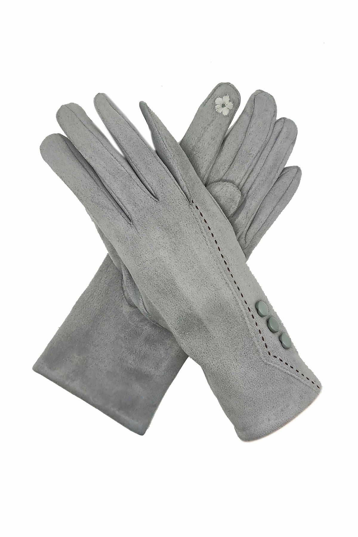 Women’s Touchscreen Faux Suede Gloves with Button Detail