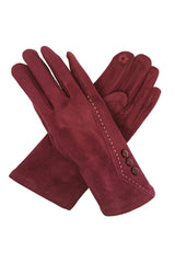 Women’s Touchscreen Faux Suede Gloves with Button Detail