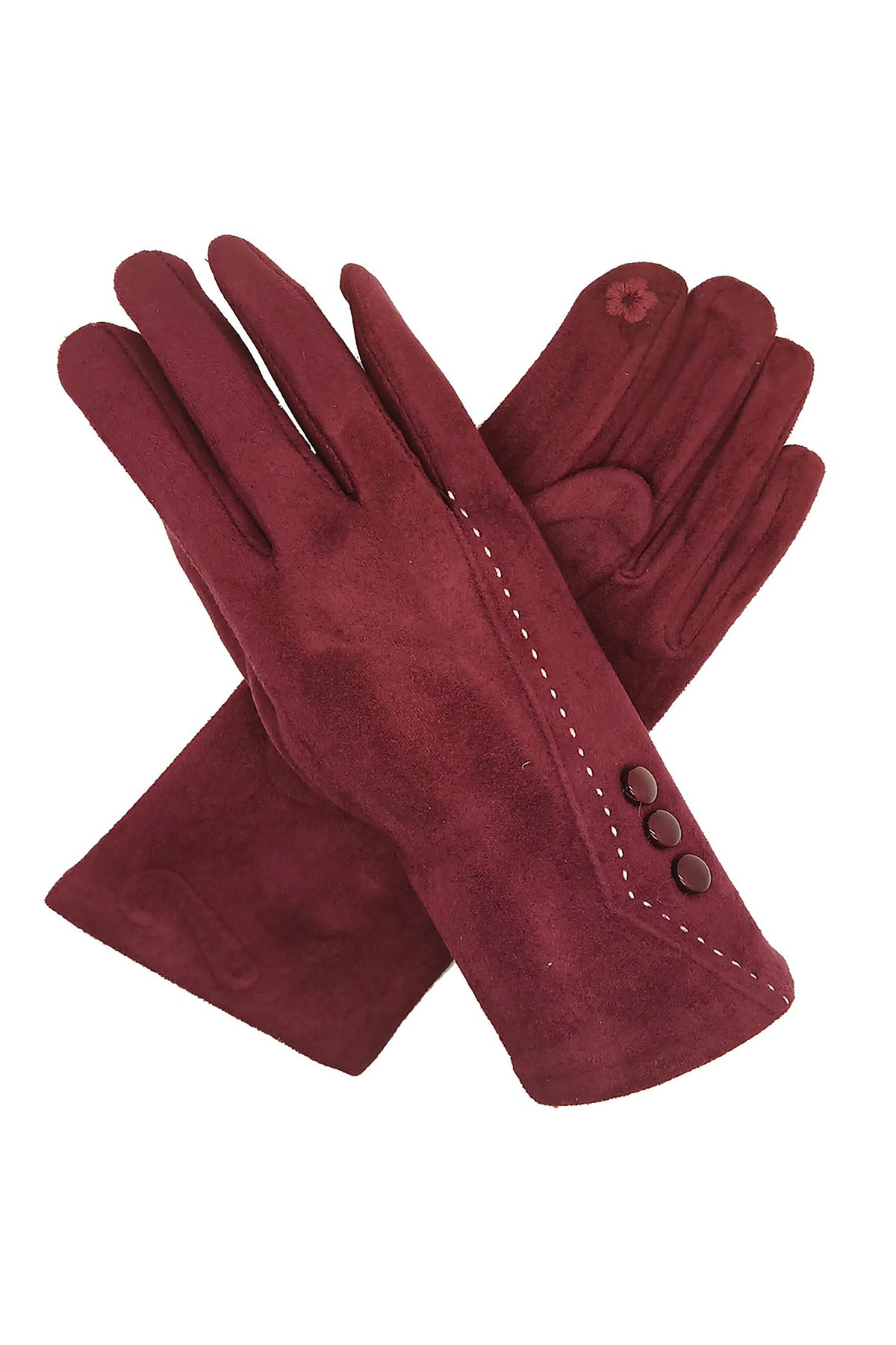 Women’s Touchscreen Faux Suede Gloves with Button Detail