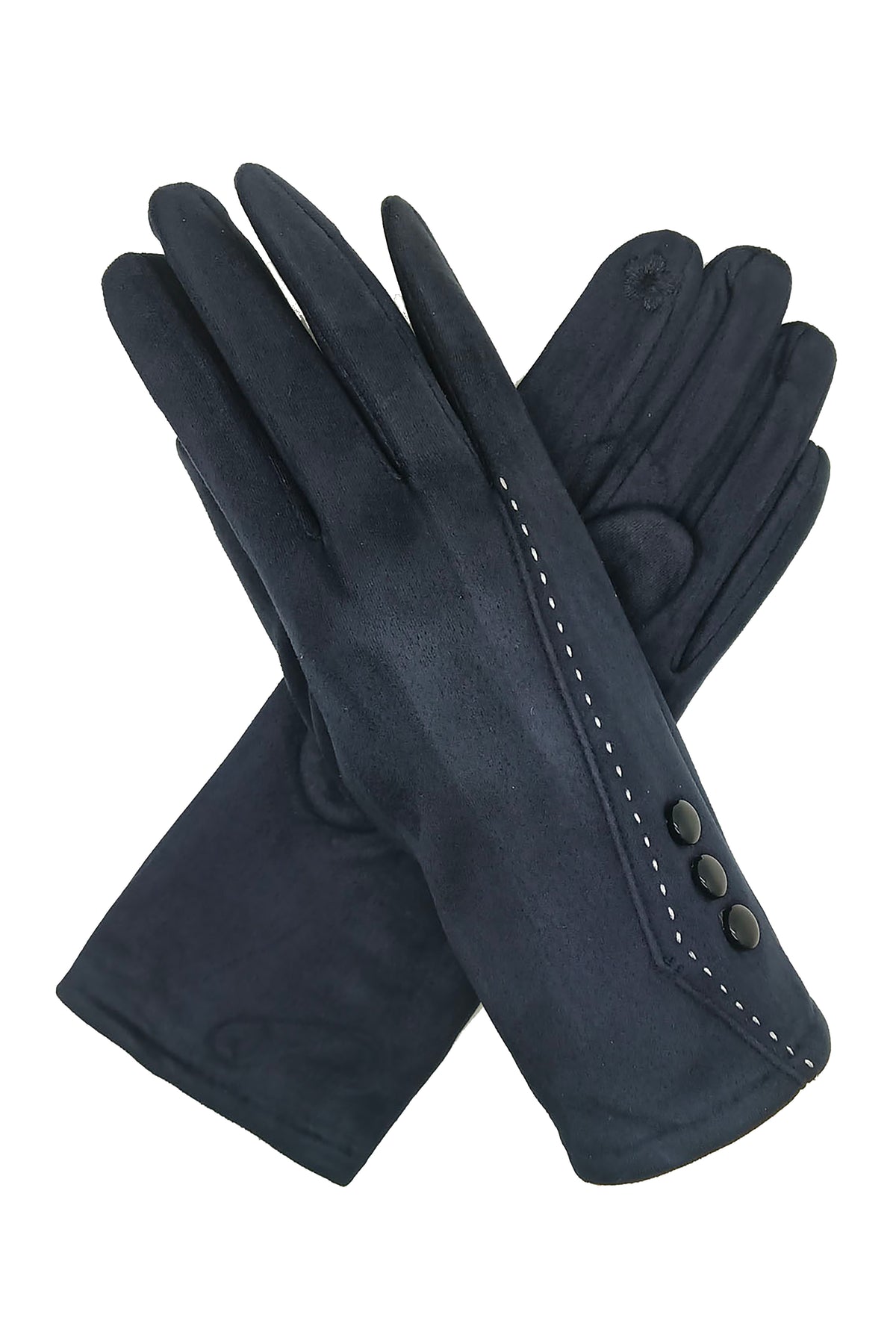 Women’s Touchscreen Faux Suede Gloves with Button Detail