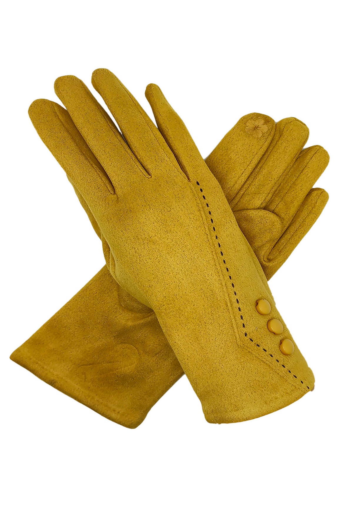 Women’s Touchscreen Faux Suede Gloves with Button Detail