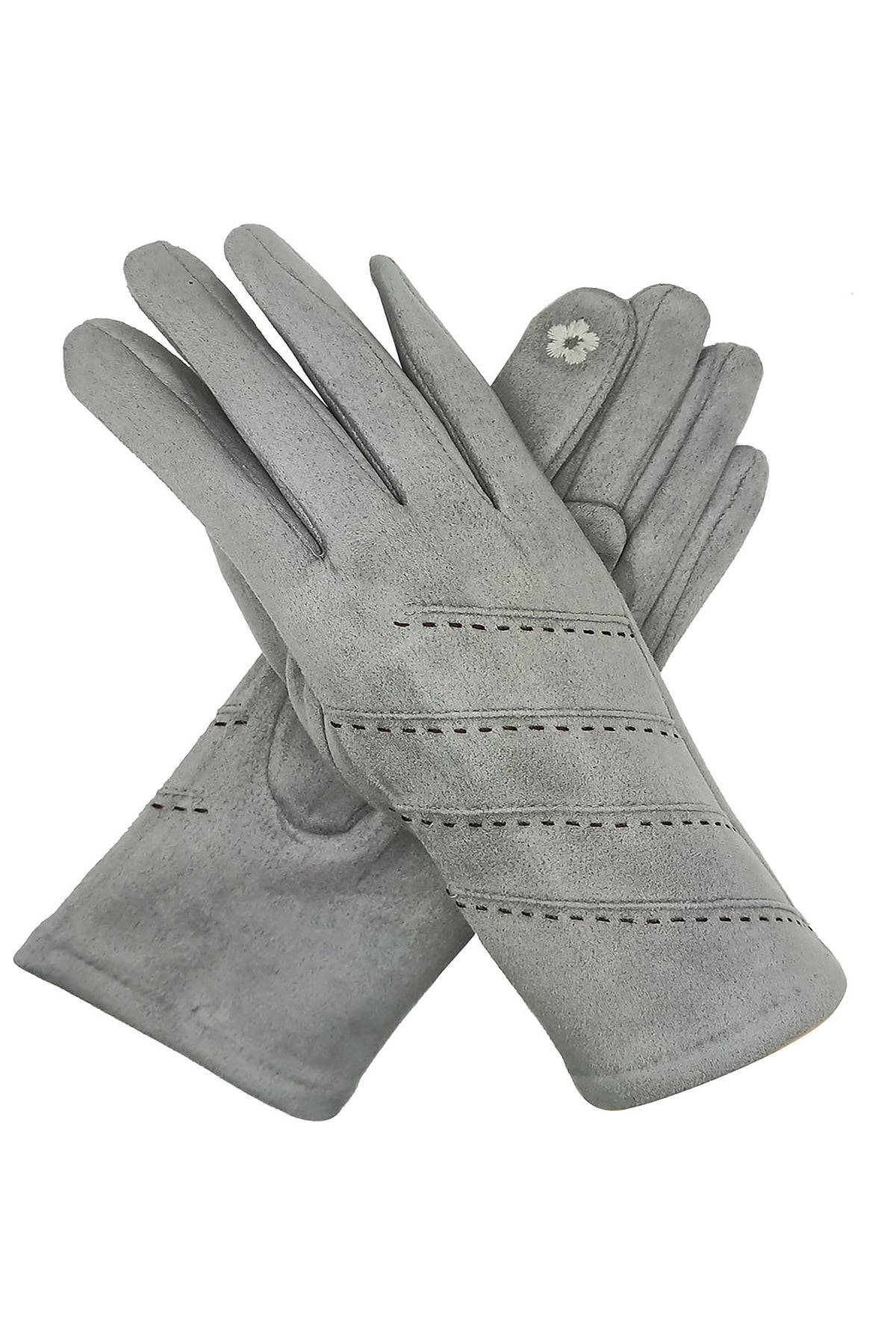 Women’s Touchscreen Faux Suede Gloves with Contrast Stitch Detail