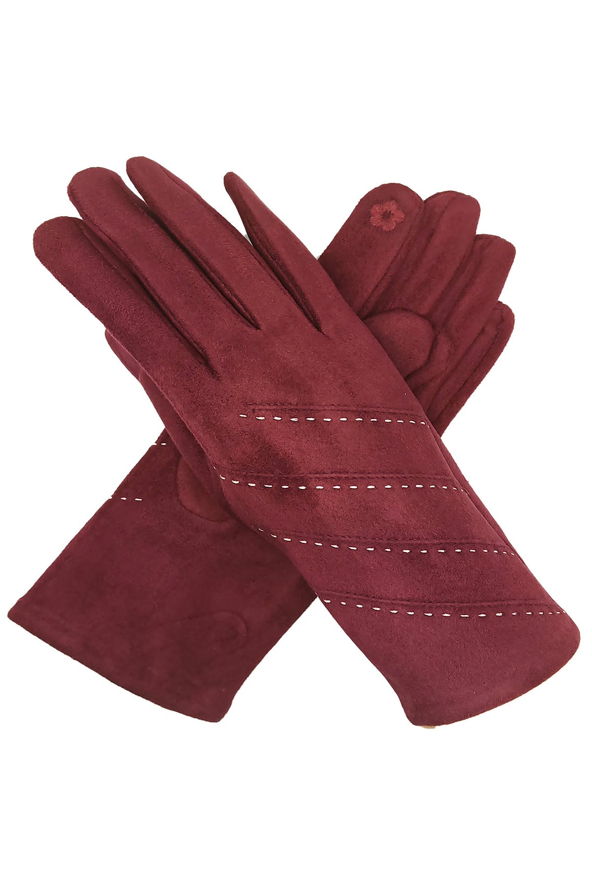 Women’s Touchscreen Faux Suede Gloves with Contrast Stitch Detail