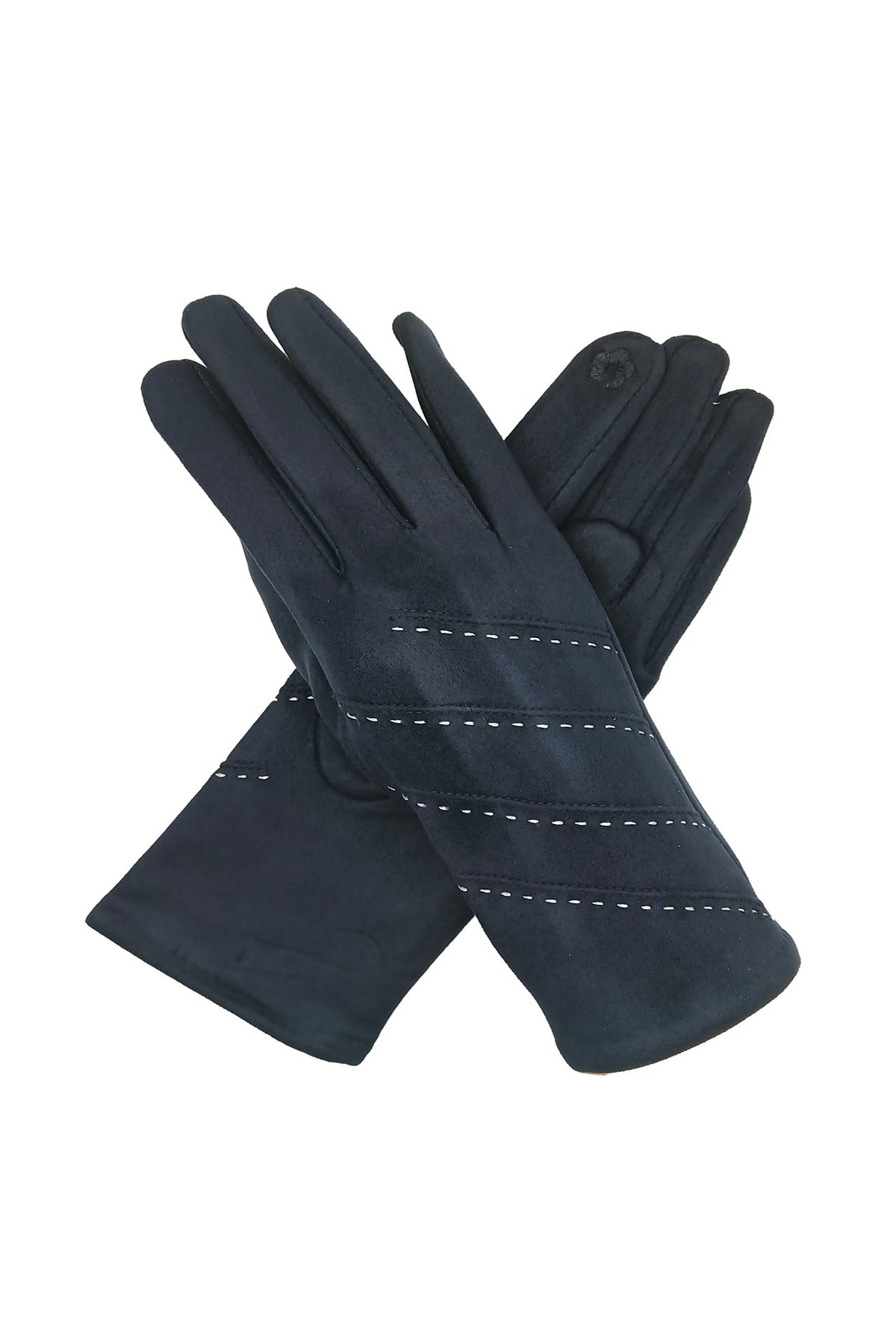 Women’s Touchscreen Faux Suede Gloves with Contrast Stitch Detail
