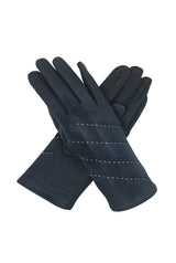 Women’s Touchscreen Faux Suede Gloves with Contrast Stitch Detail