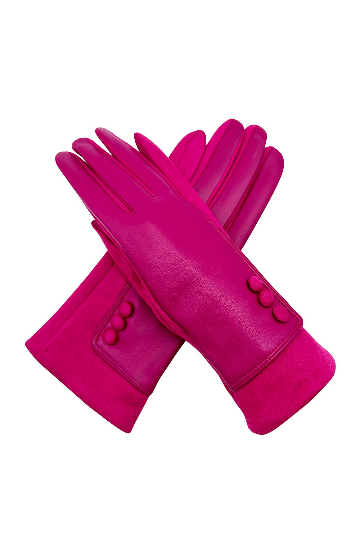 Elegant Button Detail Leather-Look Gloves