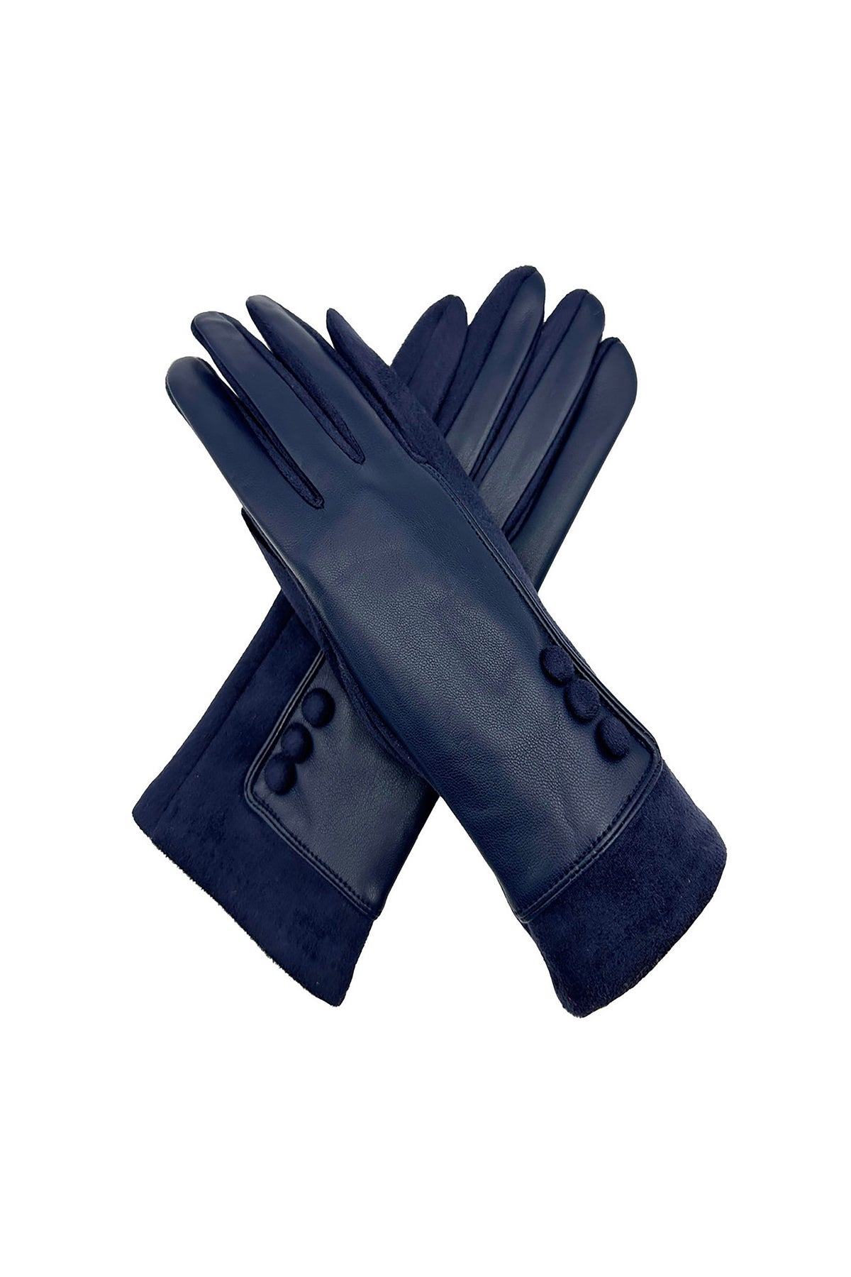 Elegant Button Detail Leather-Look Gloves