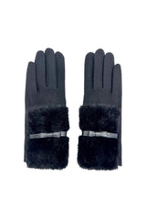 Women's Knitted Fingerless Gloves with Faux Fur Cuffs and Buttons