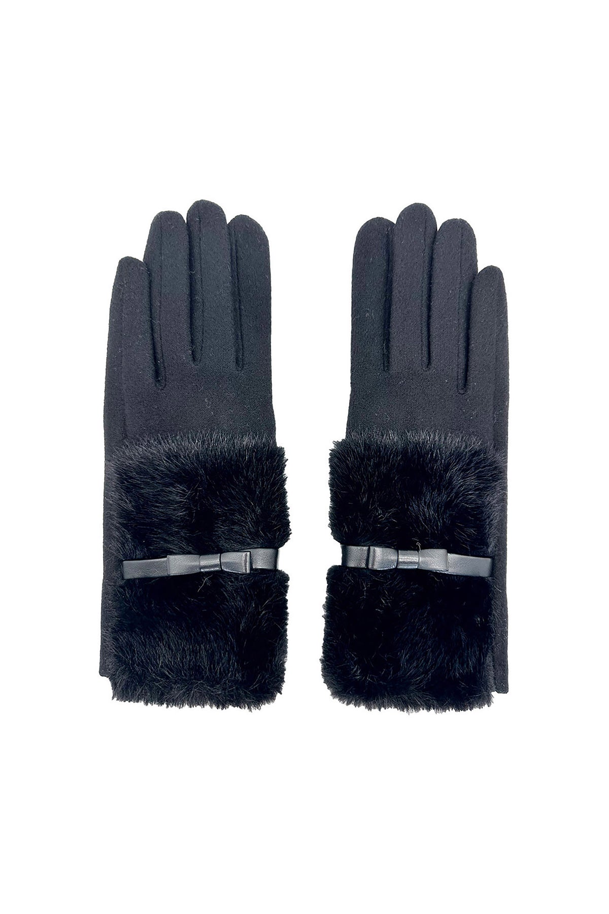 Women's Knitted Fingerless Gloves with Faux Fur Cuffs and Buttons