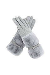 Women's Knitted Fingerless Gloves with Faux Fur Cuffs and Buttons