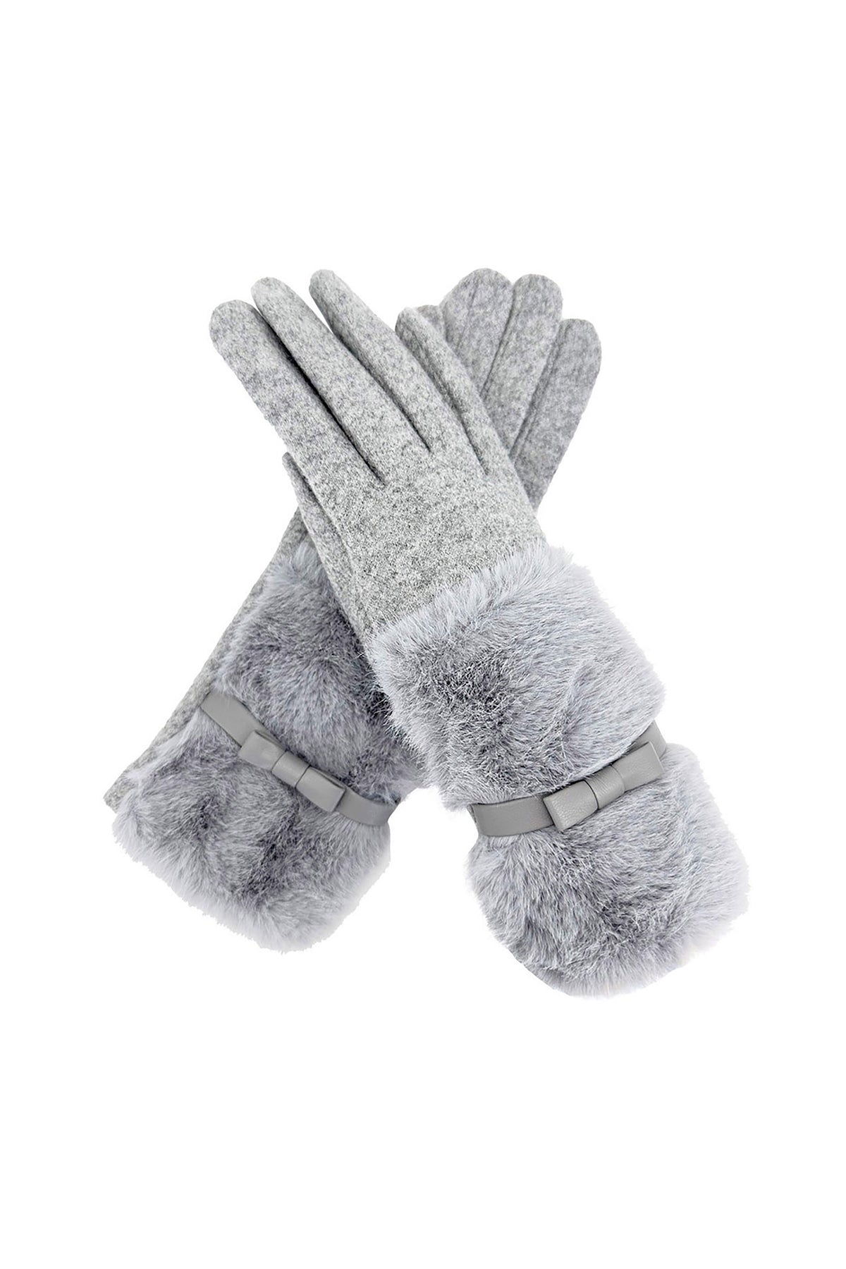 Women's Knitted Fingerless Gloves with Faux Fur Cuffs and Buttons