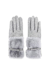 Women's Knitted Fingerless Gloves with Faux Fur Cuffs and Buttons
