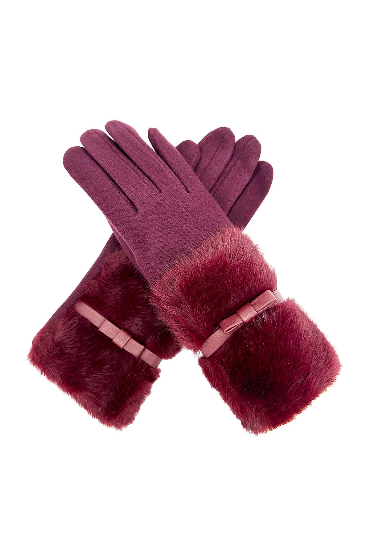 Women's Knitted Fingerless Gloves with Faux Fur Cuffs and Buttons
